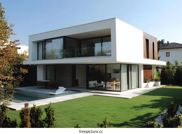 Modern White House with Swimming Pool and Garden