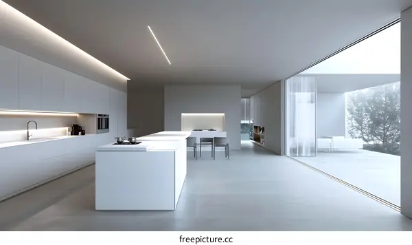 Modern Minimalist Kitchen Interior Design with White Cabinets and Island