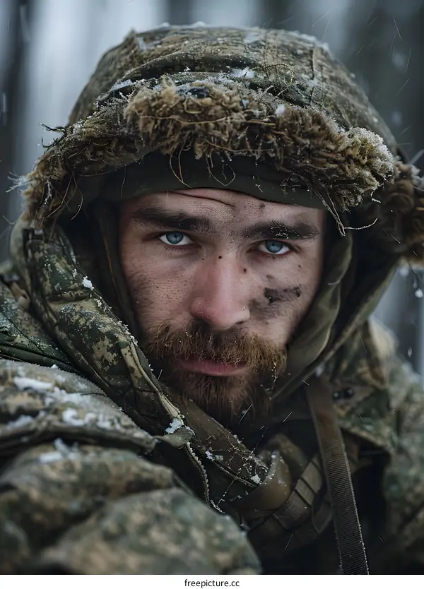 Portrait of a soldier in winter gear