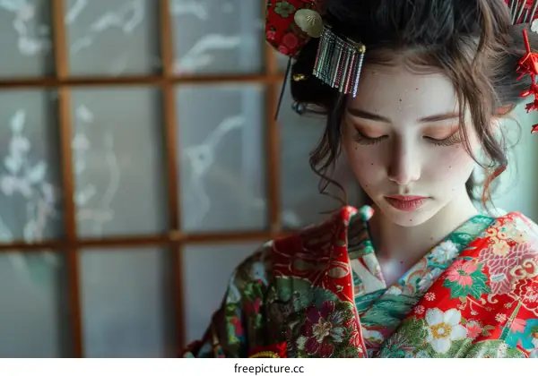 Portrait of a Japanese woman in traditional kimono