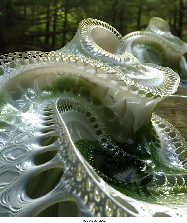 Abstract 3D Illustration of a White and Green Fractal