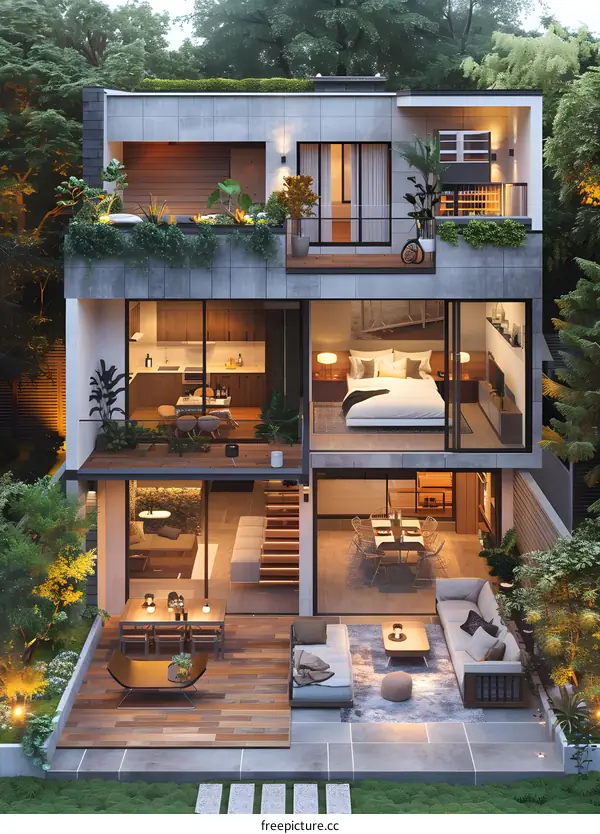 Modern House Exterior Design with Large Glass Windows