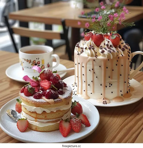 Two-Tier Cake, Strawberry Pancakes, and Tea for a Delicious Afternoon