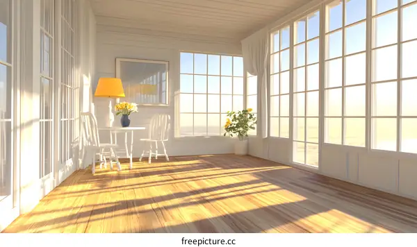 White Room Interior Design With Yellow Lamp and Flowers