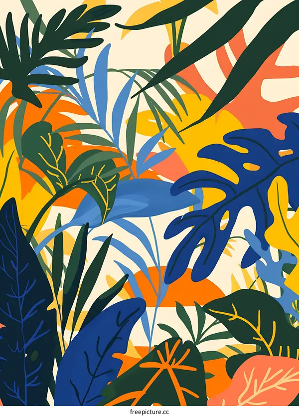 Colorful Abstract Tropical Leaves Pattern