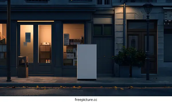 Night Street Scene with Blank Billboard