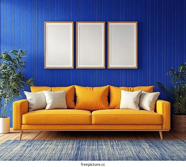 Modern Living Room Interior Design with Orange Sofa