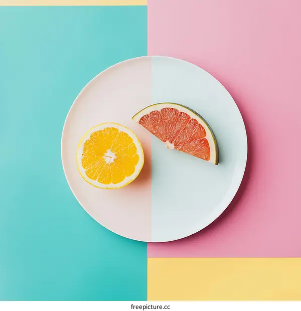 Orange and Grapefruit on Plate with Pastel Background