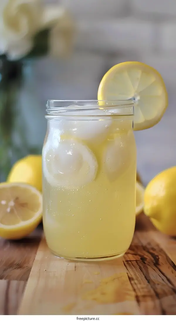 Glass of Homemade Lemonade with Lemon Slices
