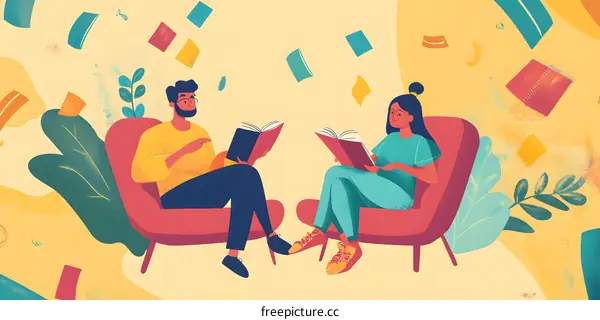 Couple Reading Books While Sitting In Armchairs