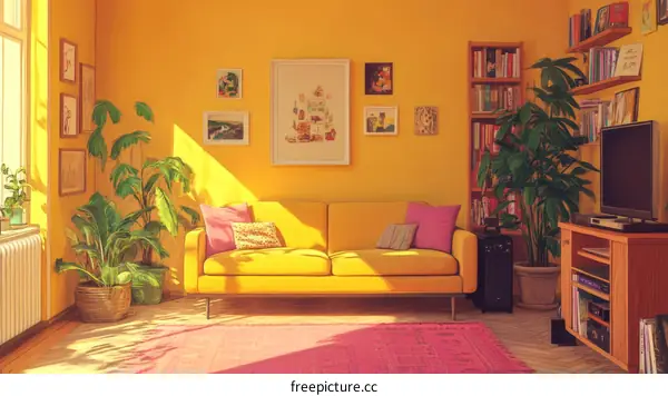 Sunny Yellow Living Room Interior Design Illustration