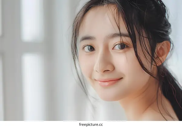 Portrait of a Young Asian Woman with Long Black Hair