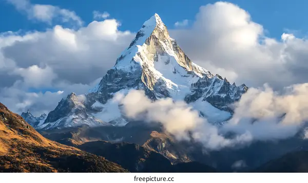 Snow Capped Mountain Peak with Clouds