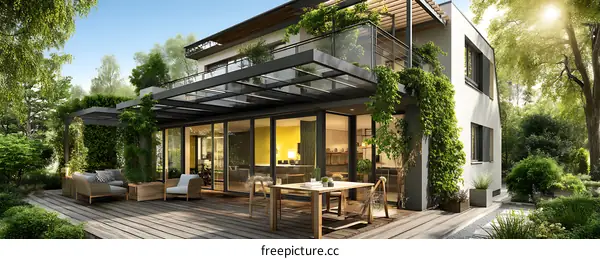 Modern House Exterior with Lush Garden