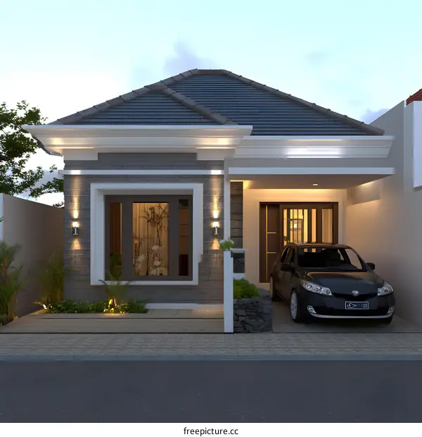 Modern House Design With Grey Brick Wall And Car Parking