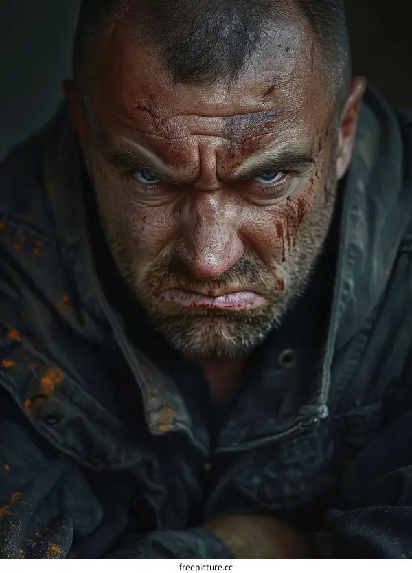 Close-up Portrait of a  Man with Bloodstains