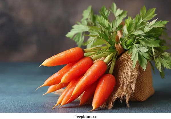 Fresh Baby Carrots in a Burlap Sack