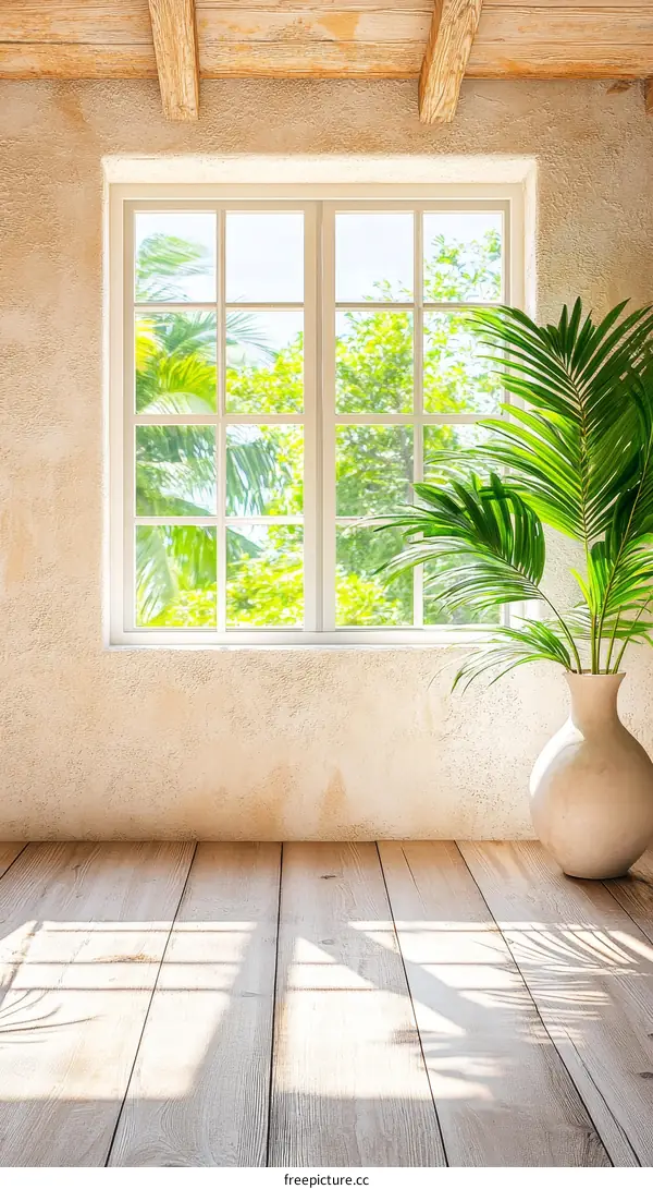 Sunlit Room with Wooden Floor and Window