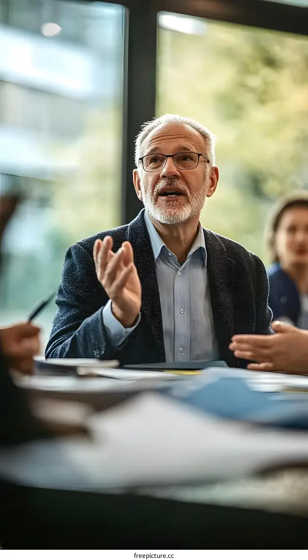 Senior Businessman Leading A Meeting Discussion