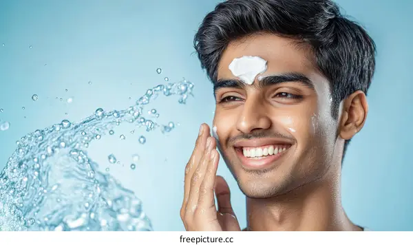Man Applying Facial Wash or Foam