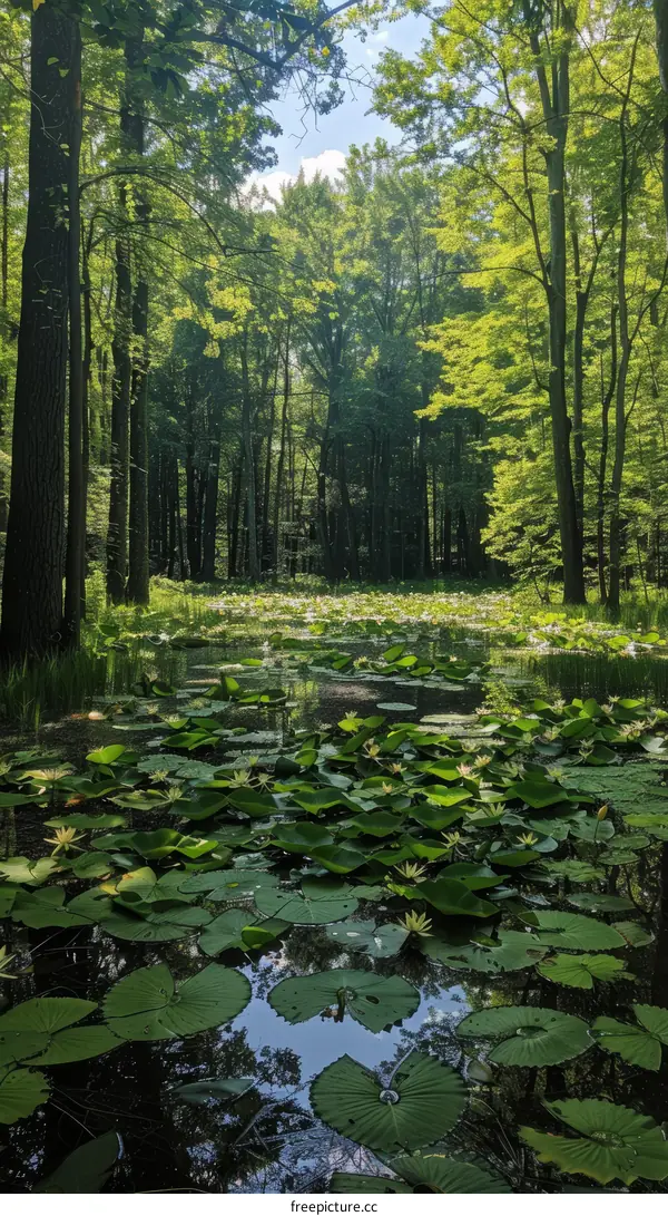 Tranquil Pond in a Lush Forest