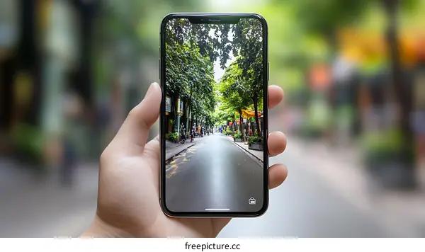 Hand Holding Smartphone with Street View