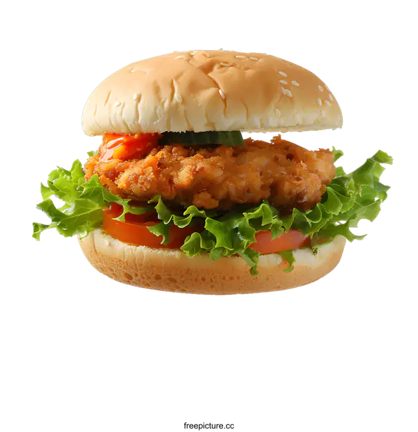 [Transparent Background PNG]A delicious and healthy chicken burger with fresh vegetables.
