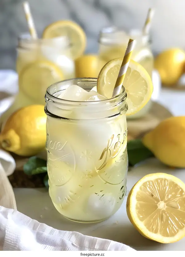 Homemade Iced Lemonade in Mason Jar