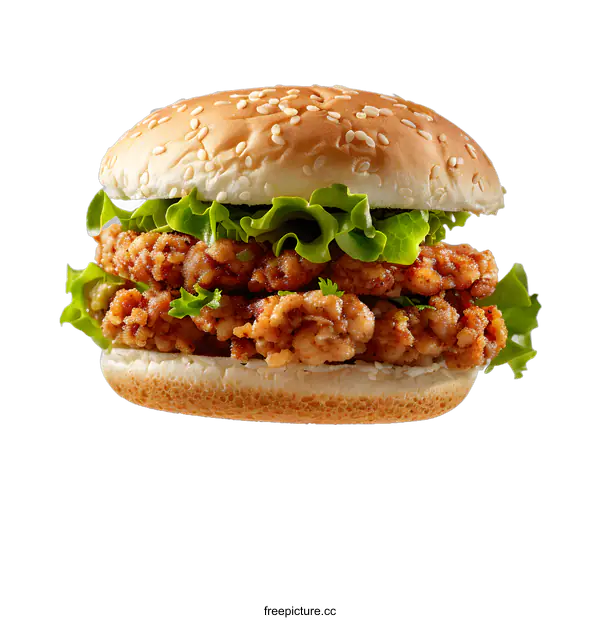 [Transparent Background PNG]A delicious and juicy chicken burger with lettuce.