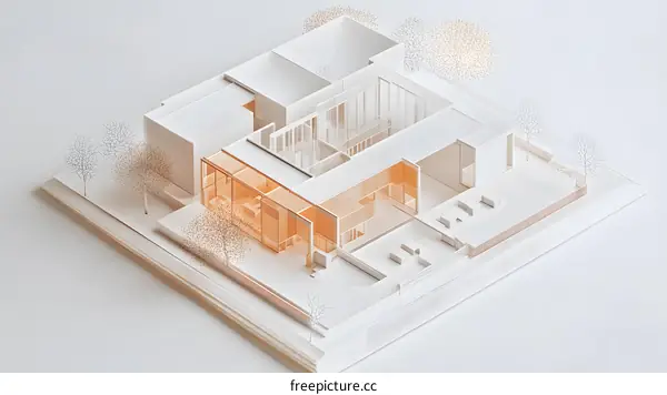 Architectural Model of a Modern House with Trees and a Yard