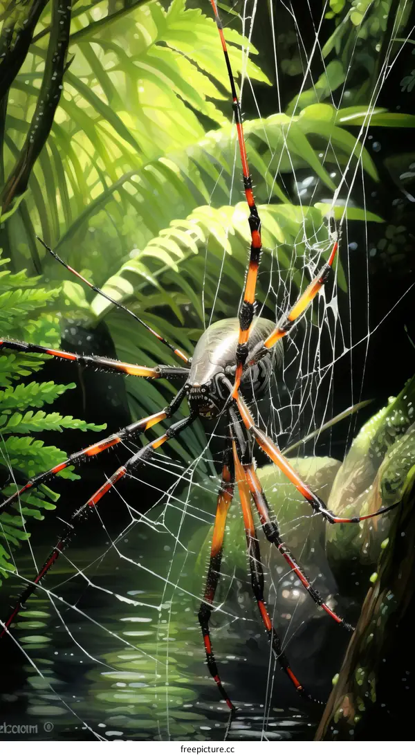Araneus diadematus Spider in Web Watching for Prey