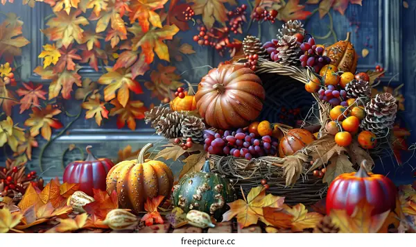 Abundant Thanksgiving Still Life with Cornucopia