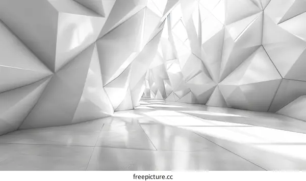 White Geometric Tunnel: Futuristic 3D Interior Design