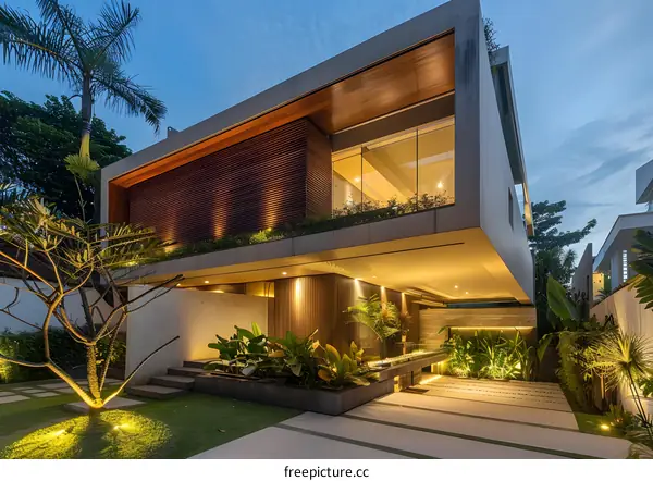 Modern House Exterior with a Tropical Garden