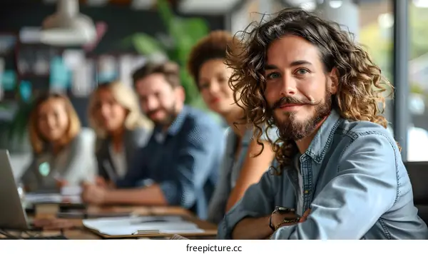 portrait of a young man with curly hair and beard