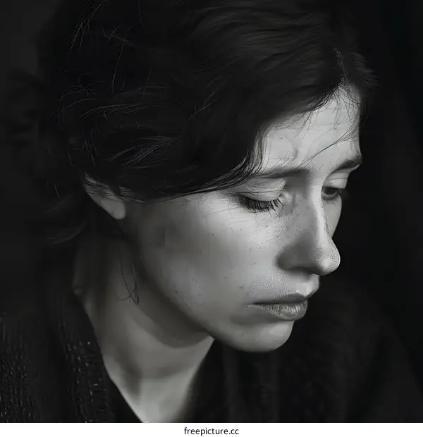 portrait of a young woman with freckles and dark hair