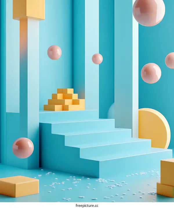 Abstract Blue and Yellow 3D Geometric Shapes Background