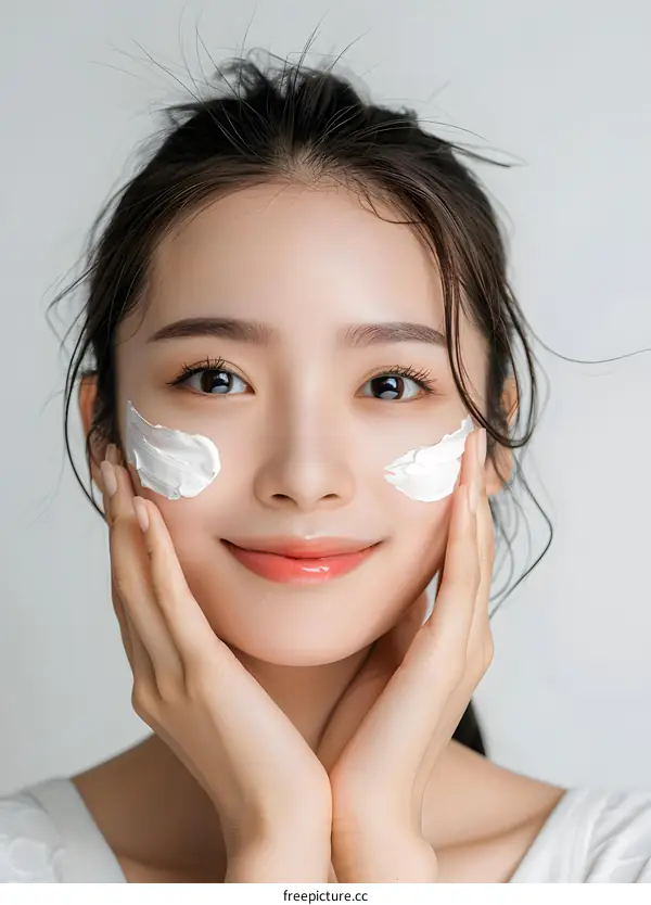 Young Asian Woman Applying Facial Mask