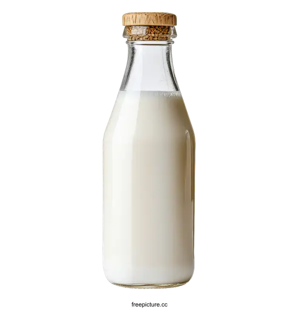 [Transparent Background PNG]Glass Milk Bottle with Wooden Cap