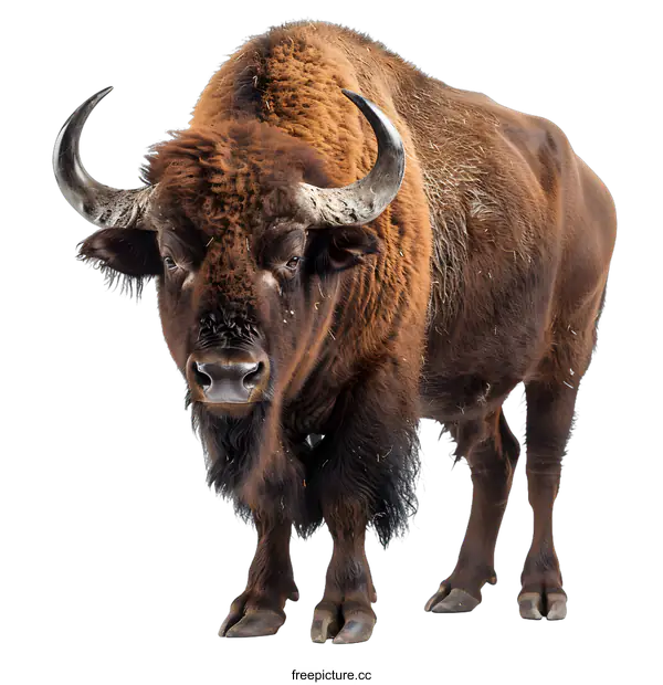 [Transparent Background PNG]Large Brown Bison Standing on White Background