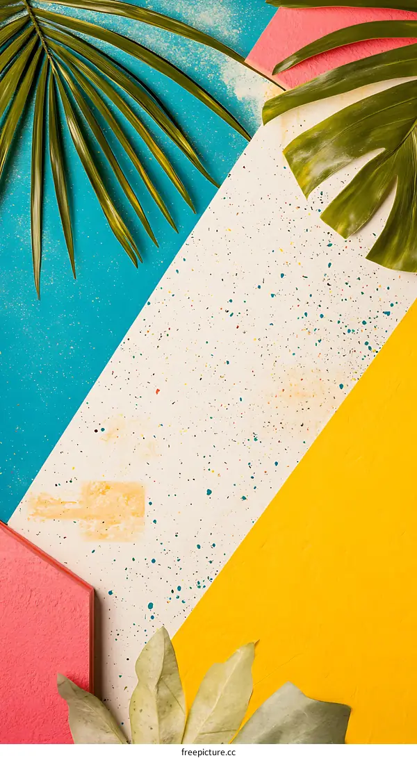 Tropical Leaves On Abstract Colorful Background