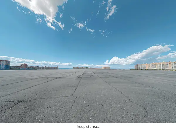 Empty Parking Lot with Clear Blue Sky