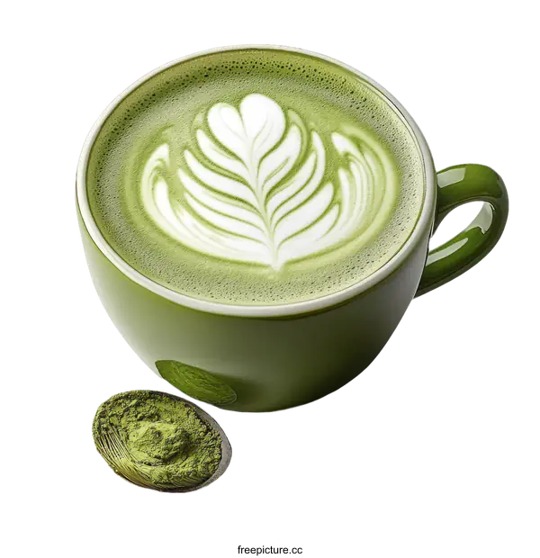 [Transparent Background PNG]Green Matcha Latte Art in a Cup