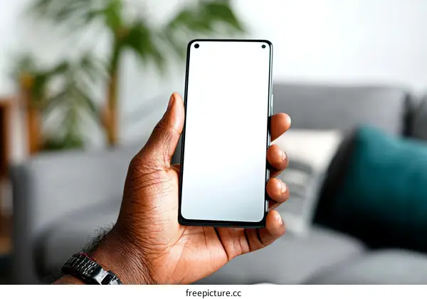 Smartphone in Hand Showing Blank Screen