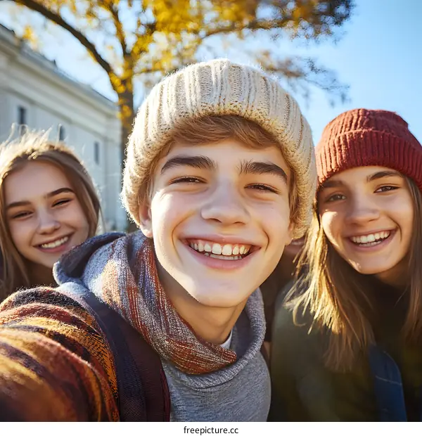 Group of Friends Taking a Selfie Outdoors