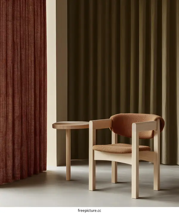 Wooden Chair and Round Table in a Modern Living Room