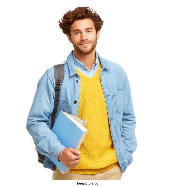 [Transparent Background PNG]Student with Books and Backpack