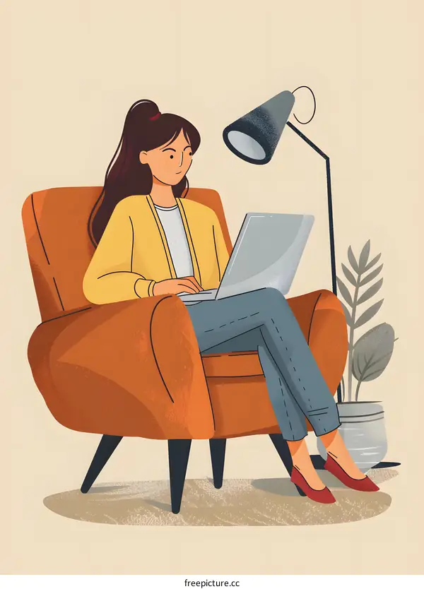 Woman Sitting in Chair Using Laptop