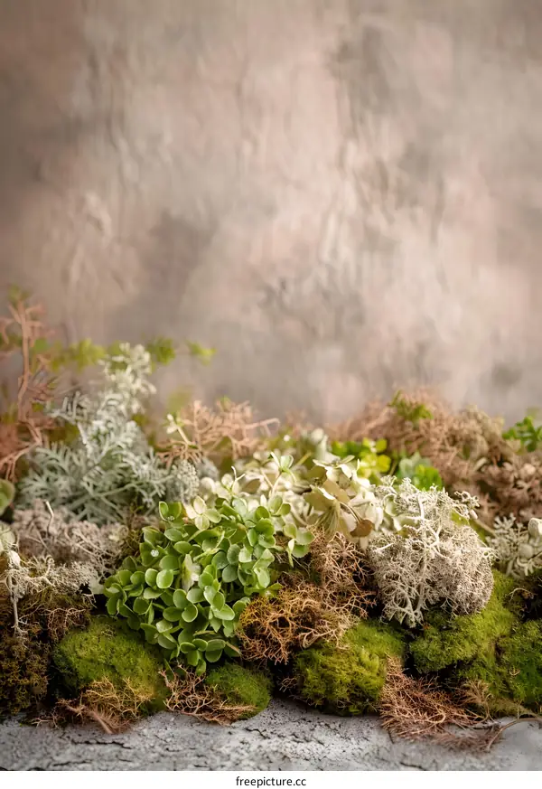 Green Moss on a Gray Background