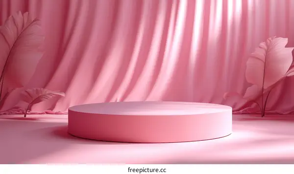 Pink Product Display Platform with Abstract Leaves